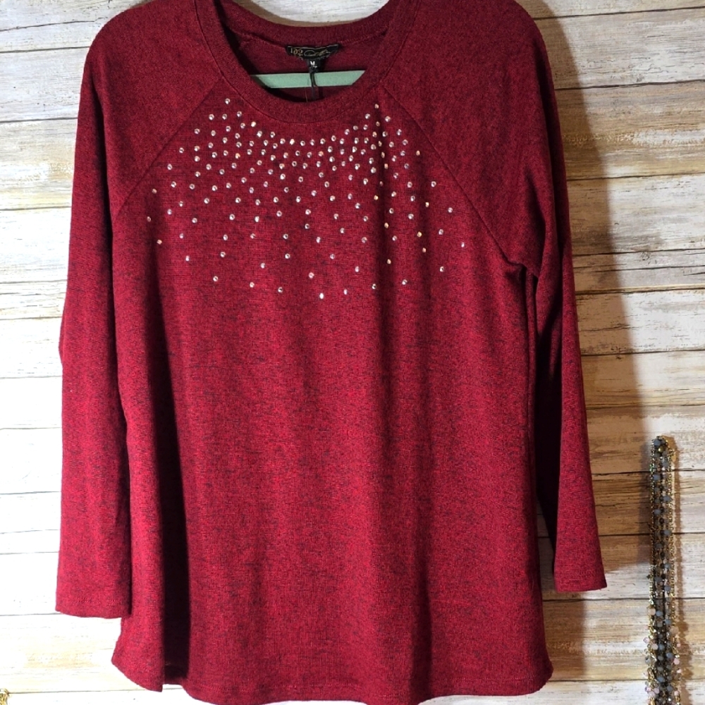 NWT DG2 by Diane Gilman Cranberry Studded Sweater Top